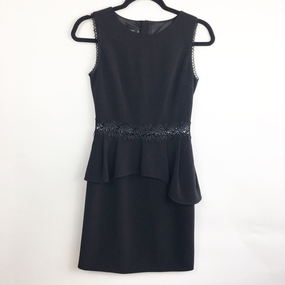 Designer Jasmine Wang open cage floral Black Sleeveless Peplum Dress Size XS